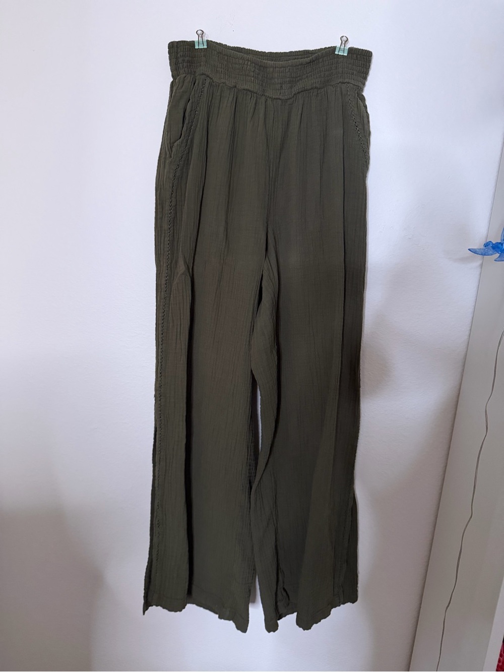 Aerie Olive Green Wide-Leg Smocked Waist Pants